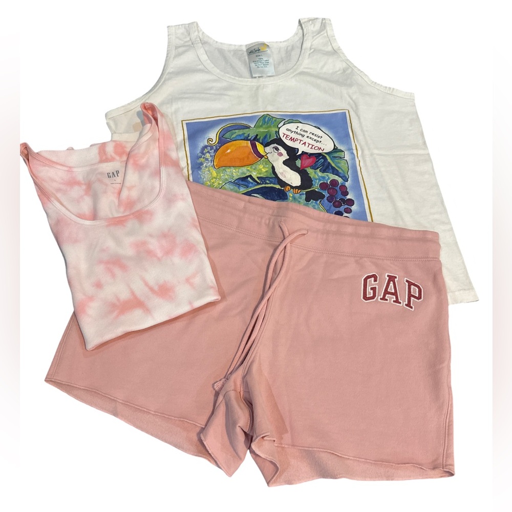 GAP Size L Sweat Shorts, Tank & Wild Jungle Graphic Sleeveless T-Shirt - NWOT